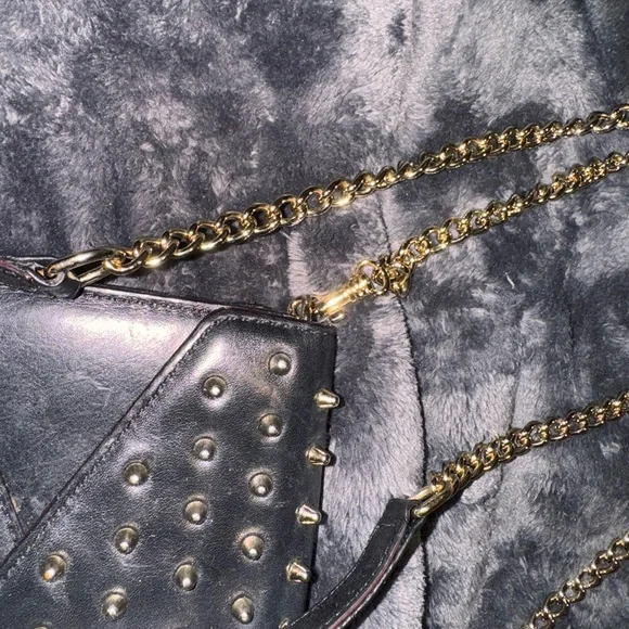 Rebecca Minkoff Black Studded Leather wallet purse with Gold Chain - Picture 5 of 16